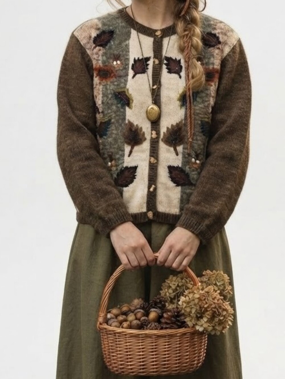 Vintage Dressbarn Fall Leaf Knit Cardigan Cottagecore Earthy L